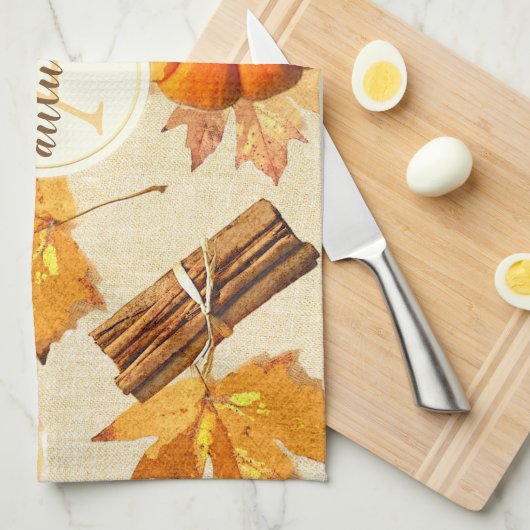 水彩秋の魔法ヴィンテージ香りモノグラム キッチンタオル (四つ折り)