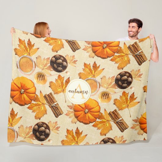 水彩秋の魔法ヴィンテージ香りモノグラム フリースブランケット (インサイチュ)