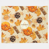 水彩秋の魔法ヴィンテージ香りモノグラム フリースブランケット (正面(横))