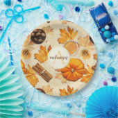 水彩秋の魔法ヴィンテージ香りモノグラム ペーパープレート (パーティー)