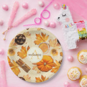 水彩秋の魔法ヴィンテージ香りモノグラム ペーパープレート (パーティー)