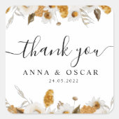 水彩秋の黄色と白のフローラ枠 スクエアシール (正面)