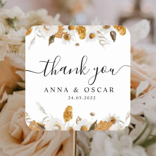 水彩秋の黄色と白のフローラ枠 スクエアシール