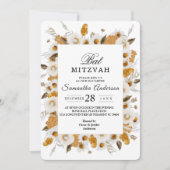 水彩秋の黄色と白のフローラ枠 招待状 (正面)
