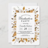 水彩秋の黄色と白のフローラ枠 招待状 (正面)