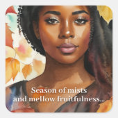 水彩秋の黒人女性アートケアツ詩 スクエアシール (正面)