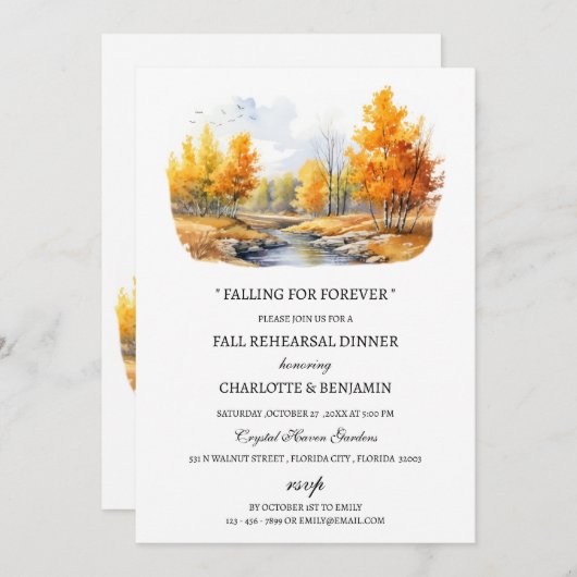 水彩秋または秋のテーマリハーサルディナー 招待状 (正面/裏面)
