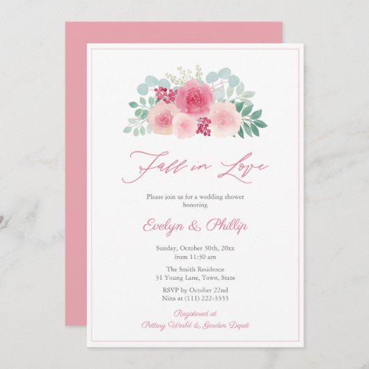 水彩秋インラブオータムブライダルシャワーパーティー 招待状 (正面/裏面)