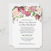 水彩秋ウィンターバーガンディフローラバラリーフ 招待状 (正面)