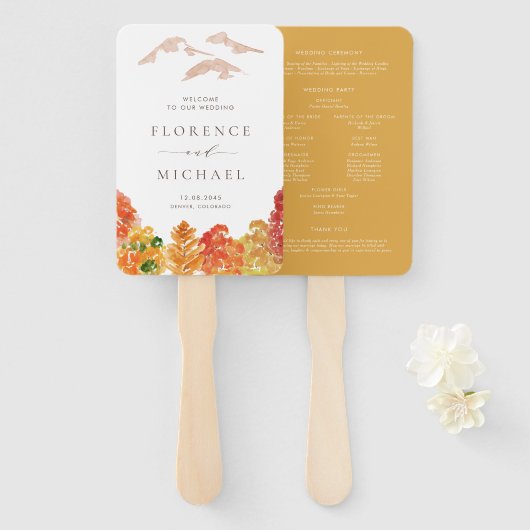 水彩秋ウッドランズ秋の結婚式計画 ハンドファン (正面&裏面)