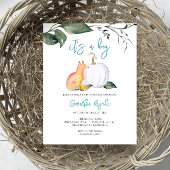 水彩秋ウッドランド男の赤ちゃんシャワー 招待状