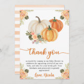 水彩秋カボチャとサボテンのベビーシャワー サンキューカード (正面/裏面)