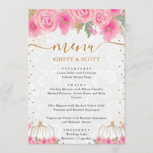 水彩秋カボチャとピンク結婚の花 メニュー (正面)