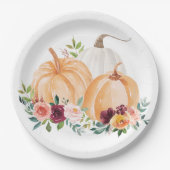 水彩秋カボチャとボホの花 ペーパープレート (正面)