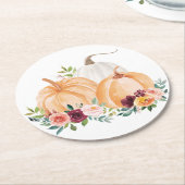 水彩秋カボチャとボホの花 ラウンドペーパーコースター (アングル)