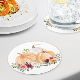 水彩秋カボチャとボホの花 ラウンドペーパーコースター