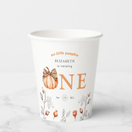 水彩秋カボチャ山花1st誕生日 紙コップ