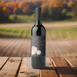 水彩秋カボチャ感謝祭ブラック ワインラベル