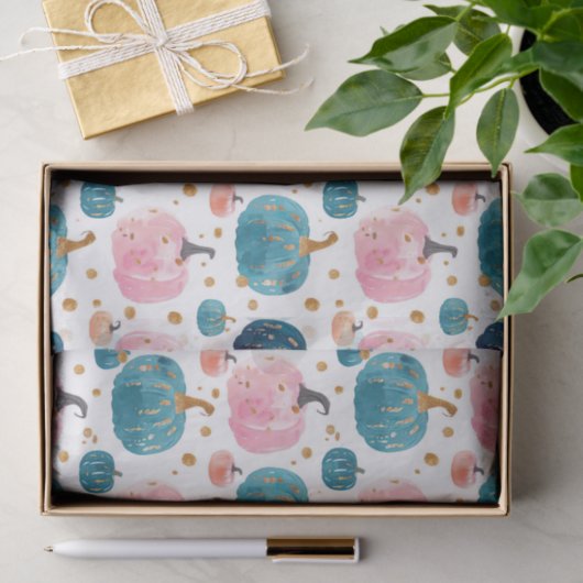 水彩秋カボチャ模様秋デコページ 薄葉紙 (ギフト)