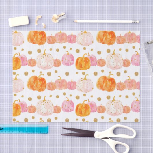 水彩秋カボチャ模様秋デコページ 薄葉紙 (クラフト)