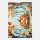 水彩秋カボチャ紅葉林 キッチンタオル (縦)