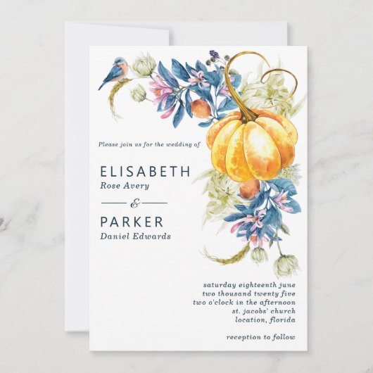 水彩秋カボチャ結婚式招待状 招待状 (正面)