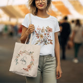 水彩秋ガーデンモノグラムキャンバス トートバッグ