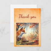 水彩秋キツネ動物野生動物自然アート サンキューカード (正面/裏面)