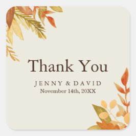 水彩秋サンキューステッカー スクエアシール