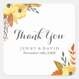 水彩秋サンキューステッカー スクエアシール