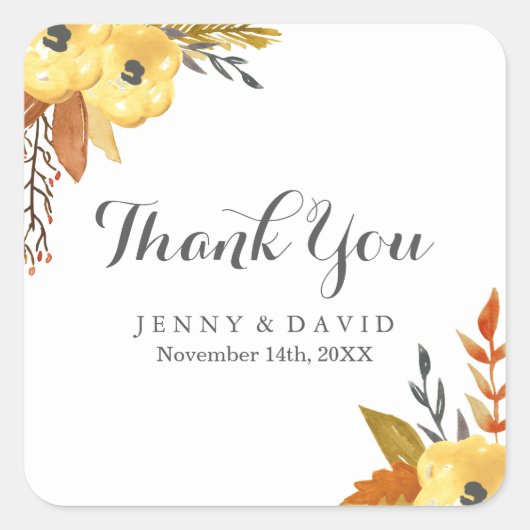 水彩秋サンキューステッカー スクエアシール (正面)