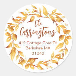 水彩秋タム葉リース差出人住所 ラウンドシール