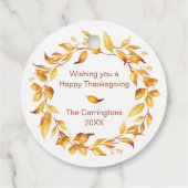 水彩秋タム葉リース。ラウンド フェイバータグ (裏面)