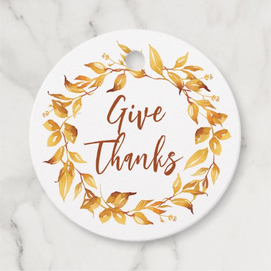 水彩秋タム葉リース。ラウンド フェイバータグ (正面)