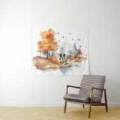 水彩秋ドッグデザイン – オーストラリアの羊飼い タペストリー (インサイチュ(横))