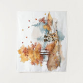 水彩秋ドッグデザイン – オーストラリアの羊飼い タペストリー (正面)