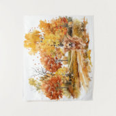 水彩秋ドッグデザイン – ゴールデンレトリバー タペストリー (正面)