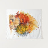 水彩秋ドッグデザイン – ゴールデンレトリバー タペストリー (正面(横))