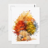 水彩秋ドッグデザイン – ゴールデンレトリバー ポストカード (正面/裏面)