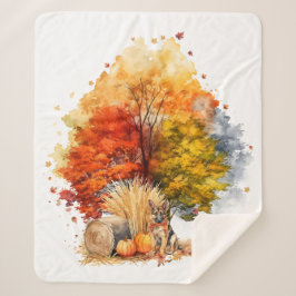 水彩秋ドッグデザイン – ドイツの羊飼い シェルパブランケット