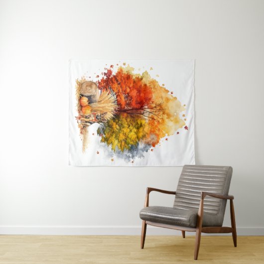 水彩秋ドッグデザイン – ドイツの羊飼い タペストリー (インサイチュ(横))