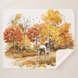 水彩秋ドッグデザイン – ドイツ語ポインタ シェルパブランケット