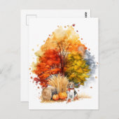 水彩秋ドッグデザイン – ベーグル ポストカード (正面/裏面)