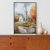 水彩秋バーモントチャーチバーモントアート ポスター