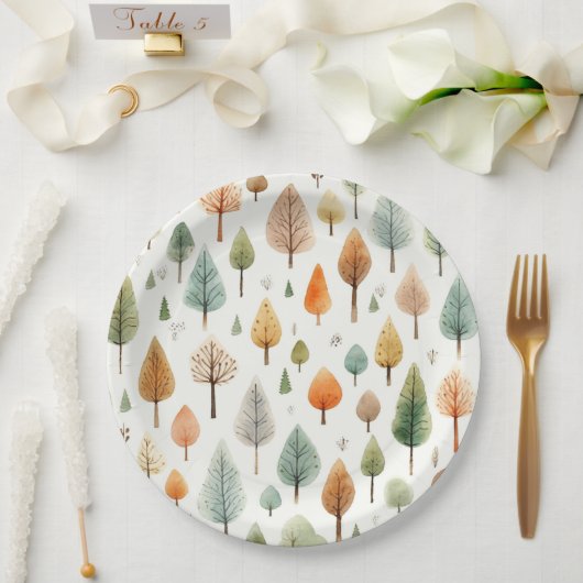 水彩秋パターン ペーパープレート (ウェディング)