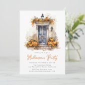 水彩秋フロントポーチハローウィンパーティ 招待状 (スタンド正面)