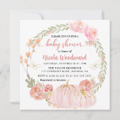 水彩秋フローラカボチャリースベビーシャワー 招待状 (正面)