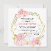 水彩秋フローラカボチャリースベビーシャワー 招待状 (正面)