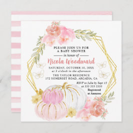 水彩秋フローラカボチャリースベビーシャワー 招待状