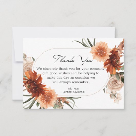水彩秋フローラテラコッタ結婚ズモダン サンキューカード (正面)